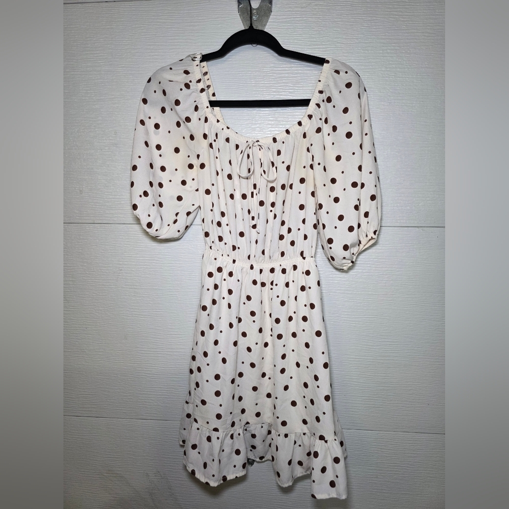 Sienna Sky White Midi Dress with Brown Polka Dots